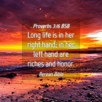 Picture 04 - Proverbs 3:16 BSB - Long life is in her right hand; in her left hand - Bible Verse Picture