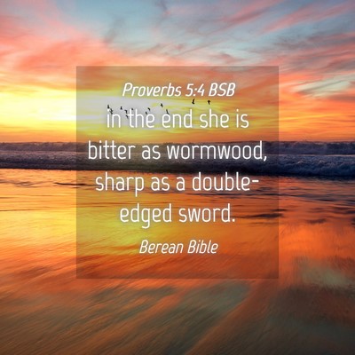 Picture 04 - Proverbs 5:4 BSB - in the end she is bitter as wormwood, sharp as a - Bible Verse Picture