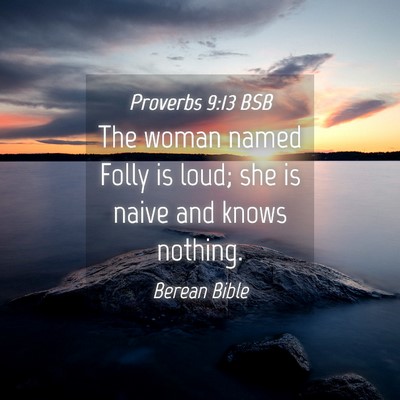 Picture 04 - Proverbs 9:13 BSB - The woman named Folly is loud; she is naive and - Bible Verse Picture