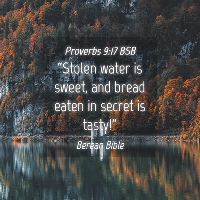 Picture 04 - Proverbs 9:17 BSB - “Stolen water is sweet, and bread eaten in - Bible Verse Picture