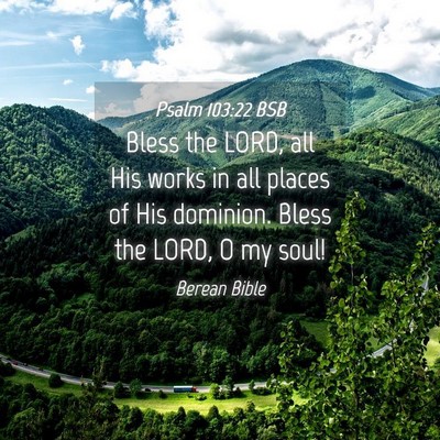 Picture 04 - Psalm 103:22 BSB - Bless the LORD, all His works in all places of - Bible Verse Picture