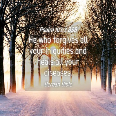 Picture 04 - Psalm 103:3 BSB - He who forgives all your iniquities and heals all - Bible Verse Picture