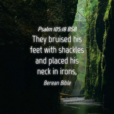 Picture 04 - Psalm 105:18 BSB - They bruised his feet with shackles and placed - Bible Verse Picture