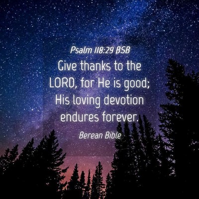 Picture 04 - Psalm 118:29 BSB - Give thanks to the LORD, for He is good; His - Bible Verse Picture