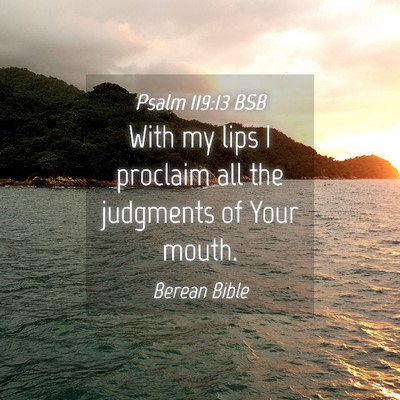 Picture 04 - Psalm 119:13 BSB - With my lips I proclaim all the judgments of Your - Bible Verse Picture
