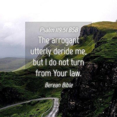 Picture 04 - Psalm 119:51 BSB - The arrogant utterly deride me, but I do not turn - Bible Verse Picture