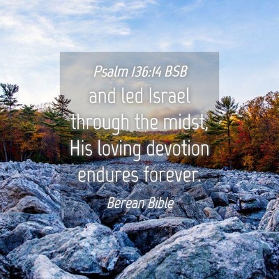 Picture 04 - Psalm 136:14 BSB - and led Israel through the midst, His loving - Bible Verse Picture