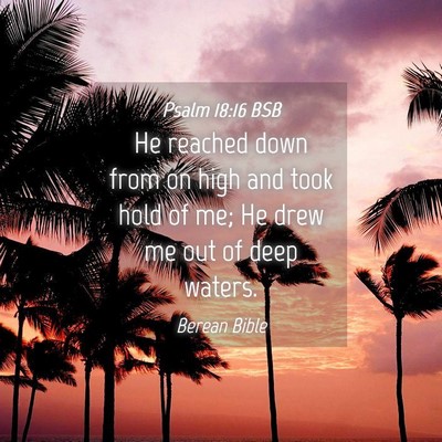 Picture 04 - Psalm 18:16 BSB - He reached down from on high and took hold of me; - Bible Verse Picture