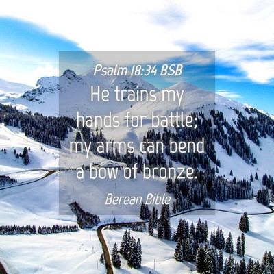 Picture 04 - Psalm 18:34 BSB - He trains my hands for battle; my arms can bend a - Bible Verse Picture