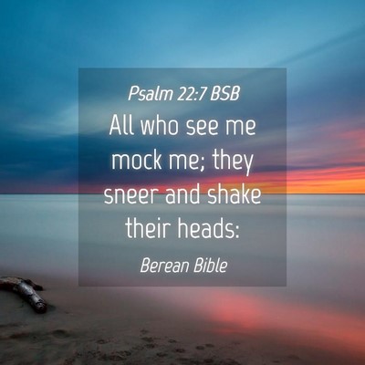 Picture 04 - Psalm 22:7 BSB - All who see me mock me; they sneer and shake - Bible Verse Picture