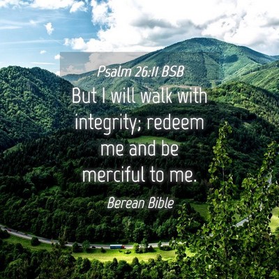 Picture 04 - Psalm 26:11 BSB - But I will walk with integrity; redeem me and be - Bible Verse Picture