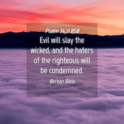 Picture 04 - Psalm 34:21 BSB - Evil will slay the wicked, and the haters of the - Bible Verse Picture