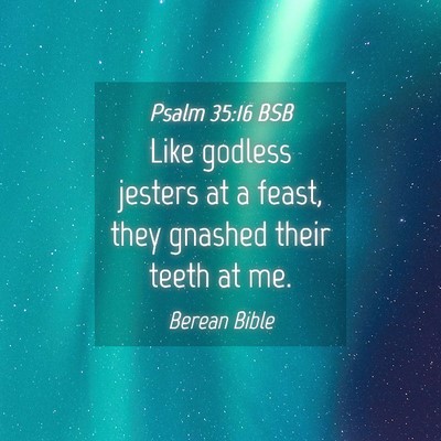 Picture 04 - Psalm 35:16 BSB - Like godless jesters at a feast, they gnashed - Bible Verse Picture