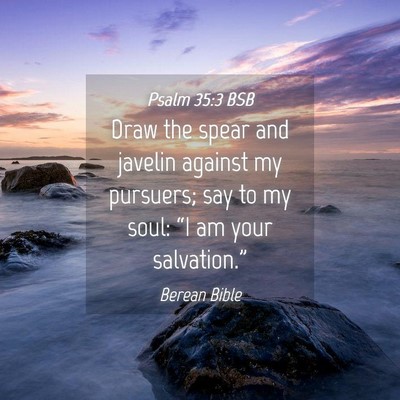 Picture 04 - Psalm 35:3 BSB - Draw the spear and javelin against my pursuers; - Bible Verse Picture