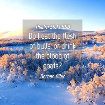 Picture 04 - Psalm 50:13 BSB - Do I eat the flesh of bulls, or drink the blood - Bible Verse Picture