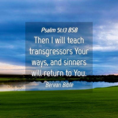 Picture 04 - Psalm 51:13 BSB - Then I will teach transgressors Your ways, and - Bible Verse Picture