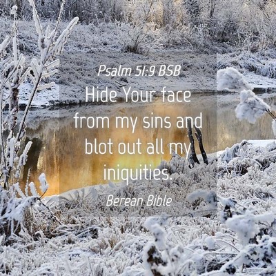 Picture 04 - Psalm 51:9 BSB - Hide Your face from my sins and blot out all my - Bible Verse Picture