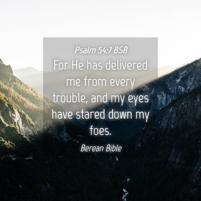 Picture 04 - Psalm 54:7 BSB - For He has delivered me from every trouble, and - Bible Verse Picture