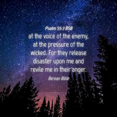 Picture 04 - Psalm 55:3 BSB - at the voice of the enemy, at the pressure of the - Bible Verse Picture