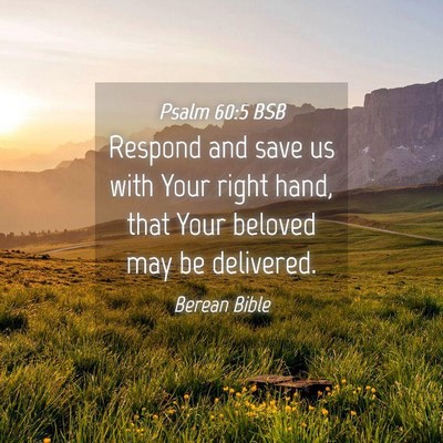 Picture 04 - Psalm 60:5 BSB - Respond and save us with Your right hand, that - Bible Verse Picture
