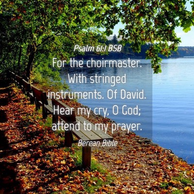 Picture 04 - Psalm 61:1 BSB - For the choirmaster. With stringed instruments. - Bible Verse Picture
