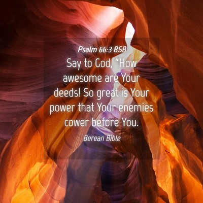 Picture 04 - Psalm 66:3 BSB - Say to God, “How awesome are Your deeds! So - Bible Verse Picture