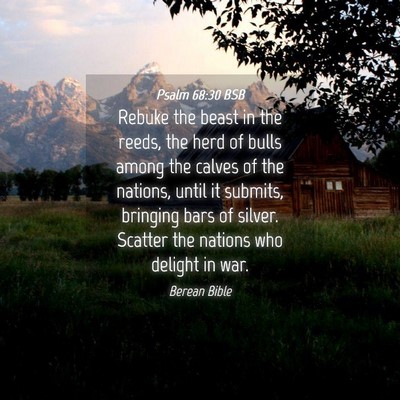 Picture 04 - Psalm 68:30 BSB - Rebuke the beast in the reeds, the herd of bulls - Bible Verse Picture