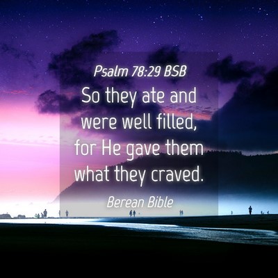 Picture 04 - Psalm 78:29 BSB - So they ate and were well filled, for He gave - Bible Verse Picture