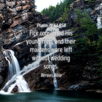 Picture 04 - Psalm 78:63 BSB - Fire consumed His young men, and their maidens - Bible Verse Picture