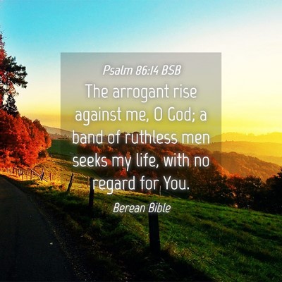 Picture 04 - Psalm 86:14 BSB - The arrogant rise against me, O God; a band of - Bible Verse Picture