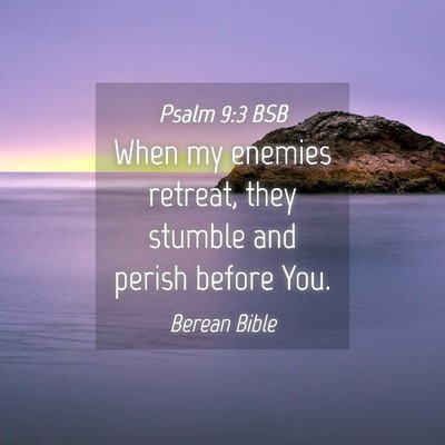 Picture 04 - Psalm 9:3 BSB - When my enemies retreat, they stumble and perish - Bible Verse Picture