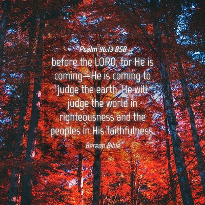 Picture 04 - Psalm 96:13 BSB - before the LORD, for He is coming—He is coming - Bible Verse Picture
