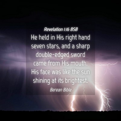 Picture 04 - Revelation 1:16 BSB - He held in His right hand seven stars, and a - Bible Verse Picture