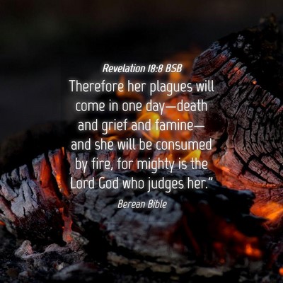 Picture 04 - Revelation 18:8 BSB - Therefore her plagues will come in one - Bible Verse Picture