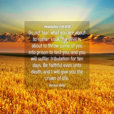 Picture 04 - Revelation 2:10 BSB - Do not fear what you are about to suffer. Look, - Bible Verse Picture