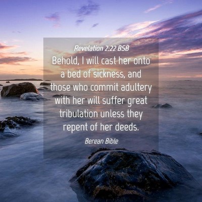 Picture 04 - Revelation 2:22 BSB - Behold, I will cast her onto a bed of sickness, - Bible Verse Picture