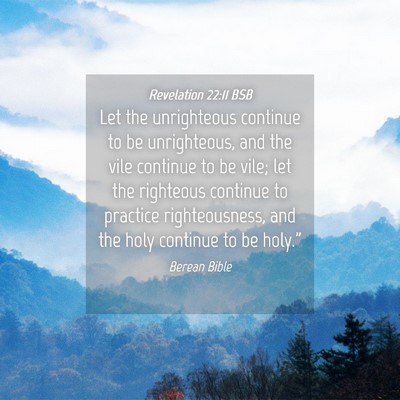Picture 04 - Revelation 22:11 BSB - Let the unrighteous continue to be unrighteous, - Bible Verse Picture