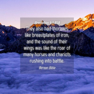 Picture 04 - Revelation 9:9 BSB - They also had thoraxes like breastplates of iron, - Bible Verse Picture