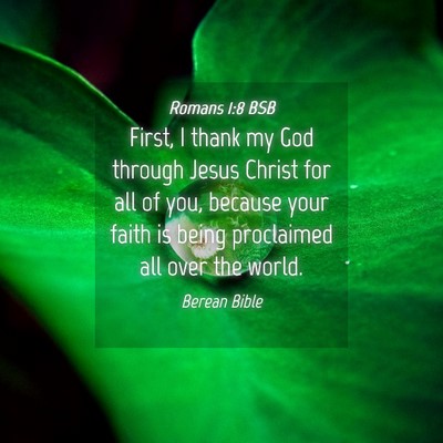 Picture 04 - Romans 1:8 BSB - First, I thank my God through Jesus Christ for - Bible Verse Picture
