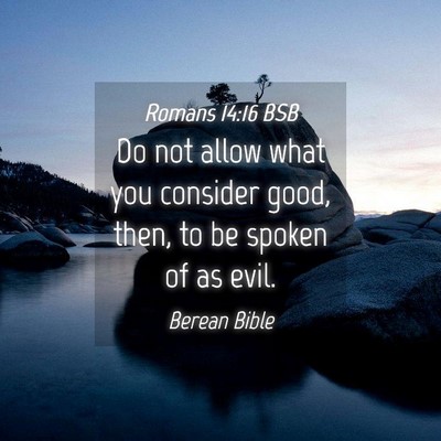 Picture 04 - Romans 14:16 BSB - Do not allow what you consider good, then, to be - Bible Verse Picture