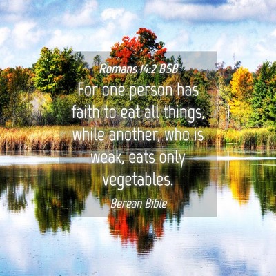 Picture 04 - Romans 14:2 BSB - For one person has faith to eat all things, while - Bible Verse Picture
