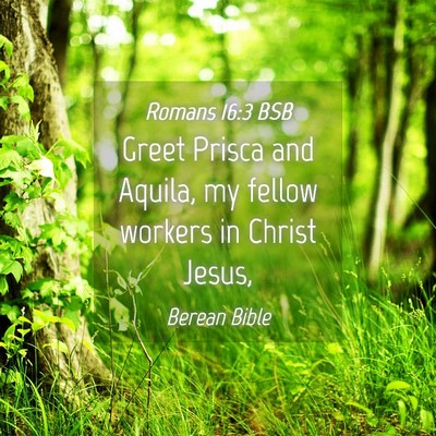 Picture 04 - Romans 16:3 BSB - Greet Prisca and Aquila, my fellow workers in - Bible Verse Picture