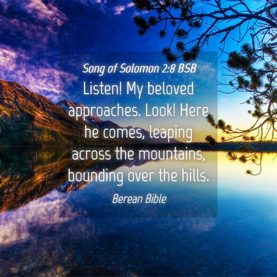 Picture 04 - Song of Solomon 2:8 BSB - Listen! My beloved approaches. Look! Here he - Bible Verse Picture