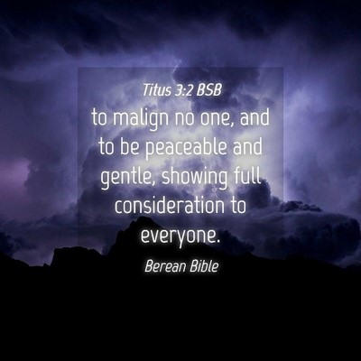 Picture 04 - Titus 3:2 BSB - to malign no one, and to be peaceable and gentle, - Bible Verse Picture