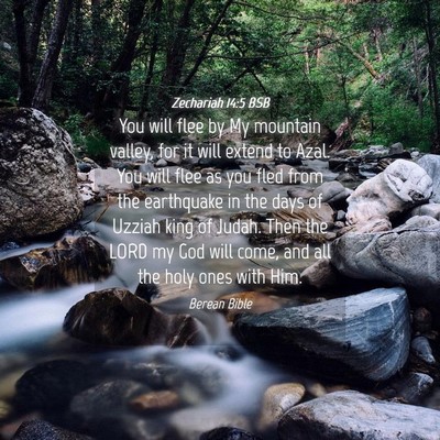 Picture 04 - Zechariah 14:5 BSB - You will flee by My mountain valley, for it will - Bible Verse Picture