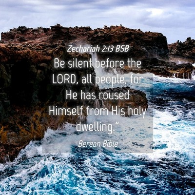Picture 04 - Zechariah 2:13 BSB - Be silent before the LORD, all people, for He has - Bible Verse Picture