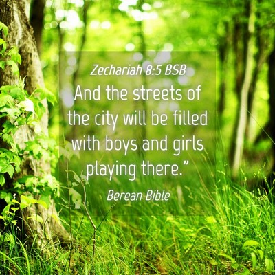 Picture 04 - Zechariah 8:5 BSB - And the streets of the city will be filled with - Bible Verse Picture