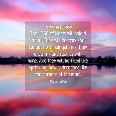 Picture 04 - Zechariah 9:15 BSB - The LORD of Hosts will shield them. They will - Bible Verse Picture