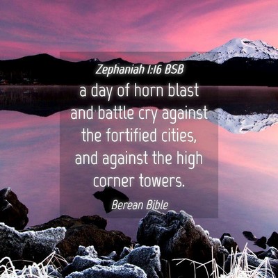 Picture 04 - Zephaniah 1:16 BSB - a day of horn blast and battle cry against the - Bible Verse Picture