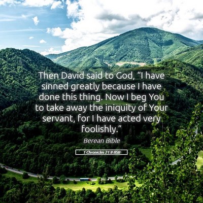 Picture 05 - 1 Chronicles 21:8 BSB - Then David said to God, “I have sinned greatly - Bible Verse Picture